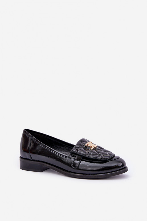 Leather Patent Loafers With Gold Decoration Laura 2927 Black Leather Patent Loafers With Gold Decoration Laura 2927 Black