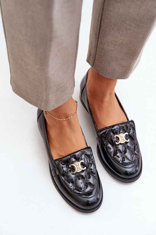 Leather Patent Loafers With Gold Decoration Laura 2927 Black Leather Patent Loafers With Gold Decoration Laura 2927 Black