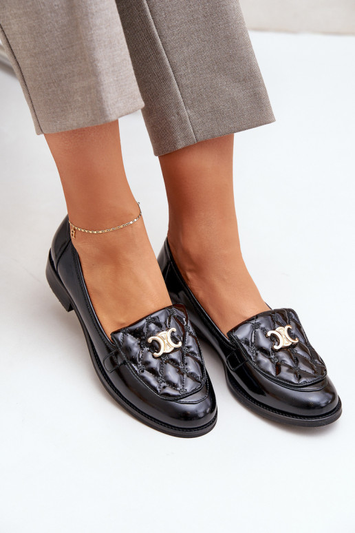 Leather Patent Loafers With Gold Decoration Laura 2927 Black Leather Patent Loafers With Gold Decoration Laura 2927 Black