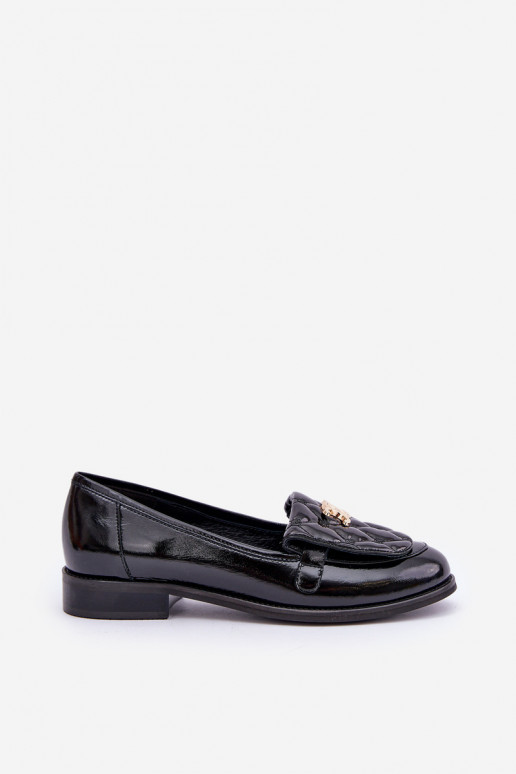Leather Patent Loafers With Gold Decoration Laura 2927 Black Leather Patent Loafers With Gold Decoration Laura 2927 Black