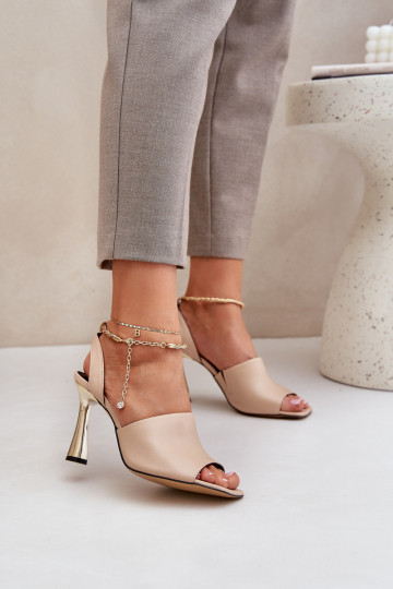 Leather High Heel Sandals With Decorative Bracelet CheBello 4440 Beige 2