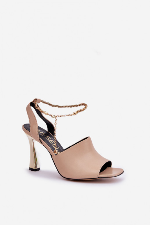 Leather High Heel Sandals With Decorative Bracelet CheBello 4440 Beige Leather High Heel Sandals With Decorative Bracelet CheBello 4440 Beige