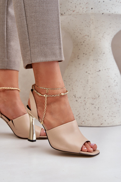 Leather High Heel Sandals With Decorative Bracelet CheBello 4440 Beige Leather High Heel Sandals With Decorative Bracelet CheBello 4440 Beige