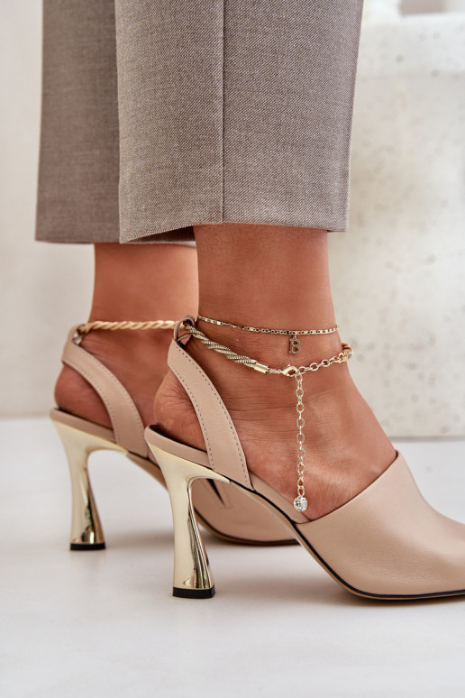 Leather High Heel Sandals With Decorative Bracelet CheBello 4440 Beige Leather High Heel Sandals With Decorative Bracelet CheBello 4440 Beige