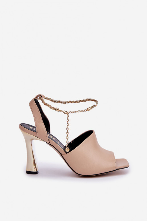 Leather High Heel Sandals With Decorative Bracelet CheBello 4440 Beige Leather High Heel Sandals With Decorative Bracelet CheBello 4440 Beige