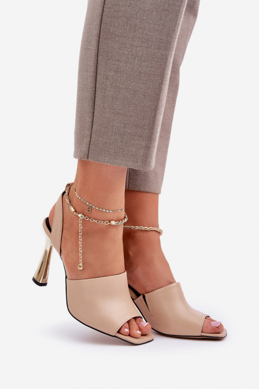 Leather High Heel Sandals With Decorative Bracelet CheBello 4440 Beige Leather High Heel Sandals With Decorative Bracelet CheBello 4440 Beige