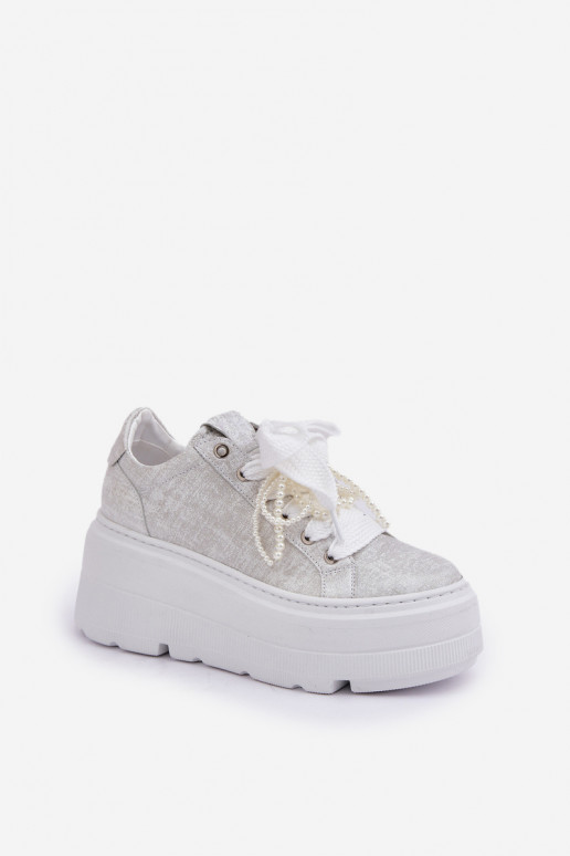 Leather Sneakers On Platform CheBello 4658 Silver
