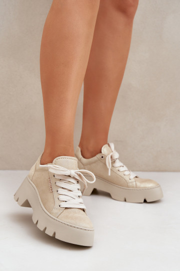 Sneakersy Buty Sportowe Na Platformie CheBello 4632 Złote 2