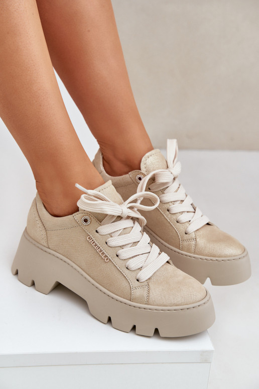 Sneakersy Buty Sportowe Na Platformie CheBello 4632 Złote
