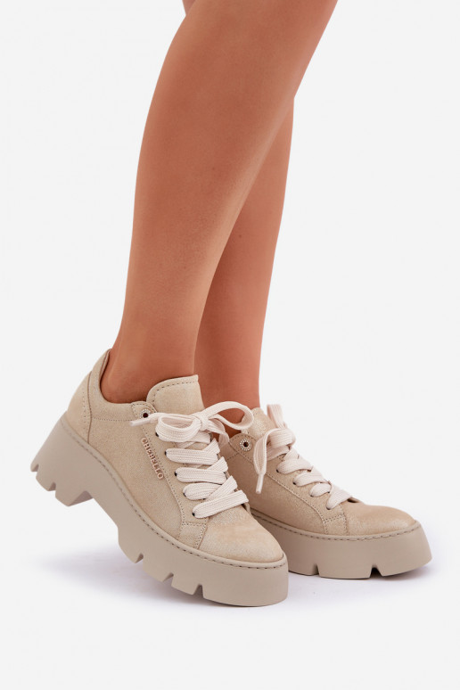 Sneakersy Buty Sportowe Na Platformie CheBello 4632 Złote