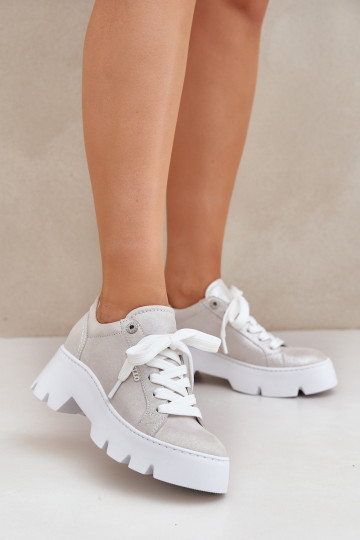 Sneakersy Buty Sportowe Na Platformie CheBello 4632 Srebrne 2
