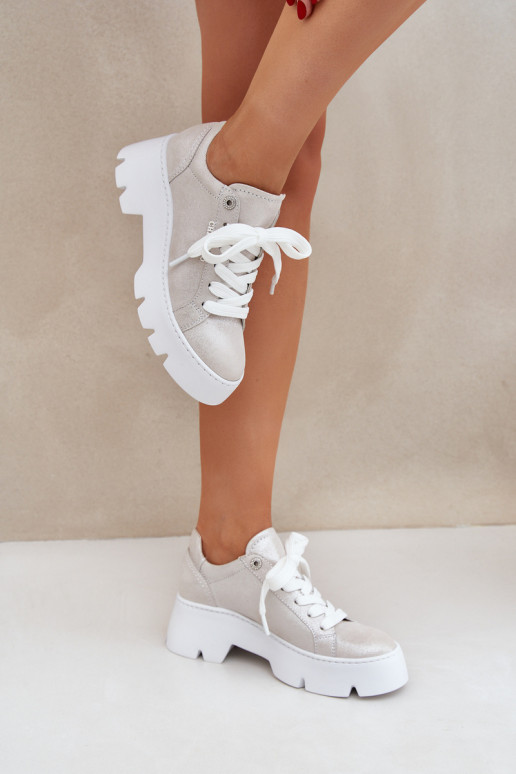 Sneakers Sports Shoes On Platform CheBello 4632 Silver