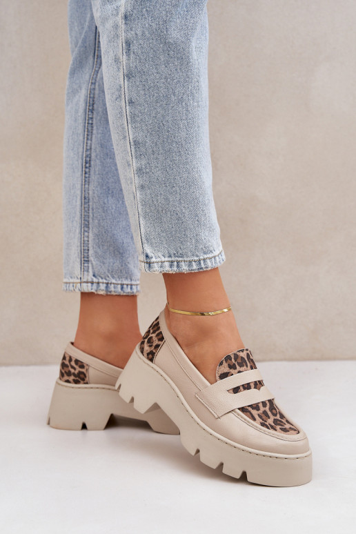 Leather Women Loafers On Platform And Flat Heel Leopard Light Beige Zazoo 20191 Leather Women Loafers On Platform And Flat Heel Leopard Light Beige Zazoo 20191
