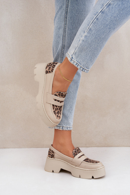 Leather Women Loafers On Platform And Flat Heel Leopard Light Beige Zazoo 20191 Leather Women Loafers On Platform And Flat Heel Leopard Light Beige Zazoo 20191
