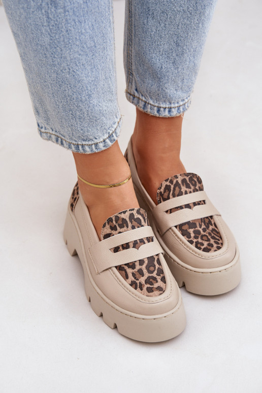 Leather Women Loafers On Platform And Flat Heel Leopard Light Beige Zazoo 20191 Leather Women Loafers On Platform And Flat Heel Leopard Light Beige Zazoo 20191