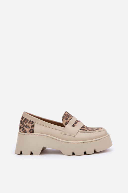 Leather Women Loafers On Platform And Flat Heel Leopard Light Beige Zazoo 20191 Leather Women Loafers On Platform And Flat Heel Leopard Light Beige Zazoo 20191