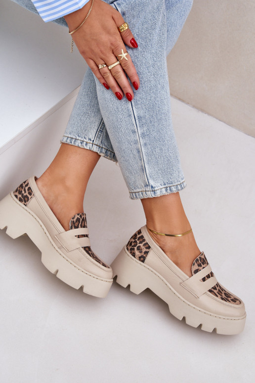 Leather Women Loafers On Platform And Flat Heel Leopard Light Beige Zazoo 20191 Leather Women Loafers On Platform And Flat Heel Leopard Light Beige Zazoo 20191