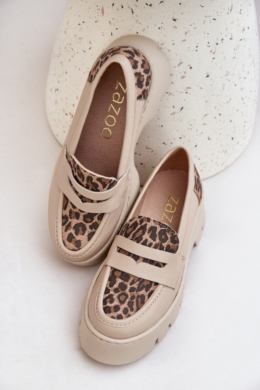Leather Women Loafers On Platform And Flat Heel Leopard Light Beige Zazoo 20191 Leather Women Loafers On Platform And Flat Heel Leopard Light Beige Zazoo 20191