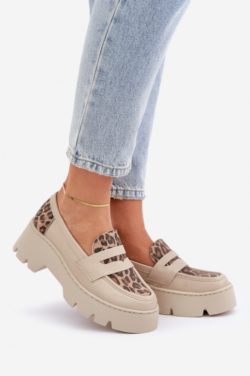 Leather Women Loafers On Platform And Flat Heel Leopard Light Beige Zazoo 20191 Leather Women Loafers On Platform And Flat Heel Leopard Light Beige Zazoo 20191