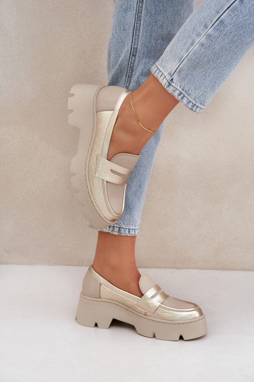 Leather Women's Moccasins On Platform And Flat Heel Leopard Zazoo 20191 Gold Leather Women's Moccasins On Platform And Flat Heel Leopard Zazoo 20191 Gold