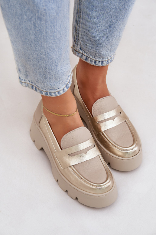 Leather Women's Moccasins On Platform And Flat Heel Leopard Zazoo 20191 Gold Leather Women's Moccasins On Platform And Flat Heel Leopard Zazoo 20191 Gold