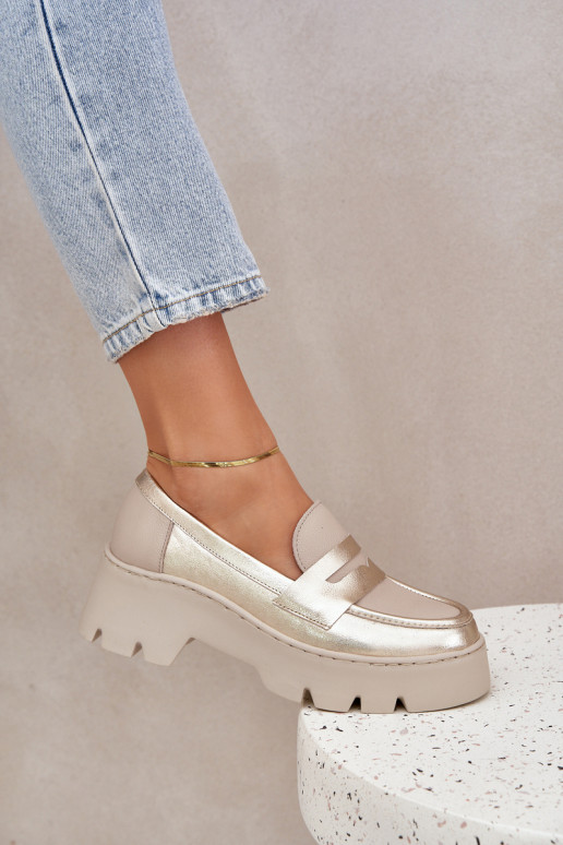 Leather Women's Moccasins On Platform And Flat Heel Leopard Zazoo 20191 Gold Leather Women's Moccasins On Platform And Flat Heel Leopard Zazoo 20191 Gold