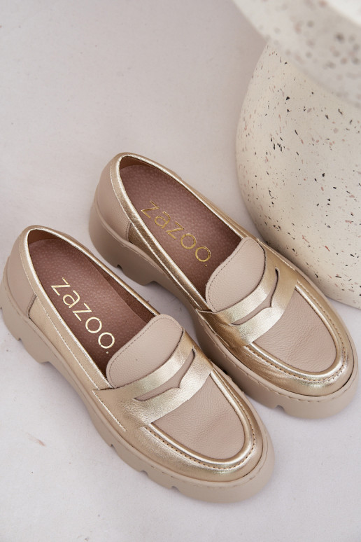 Leather Women's Moccasins On Platform And Flat Heel Leopard Zazoo 20191 Gold Leather Women's Moccasins On Platform And Flat Heel Leopard Zazoo 20191 Gold