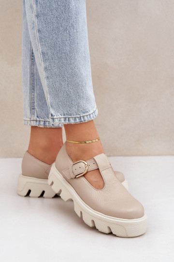 Leather Shoes With Buckle Zazoo 20183 Beige 2