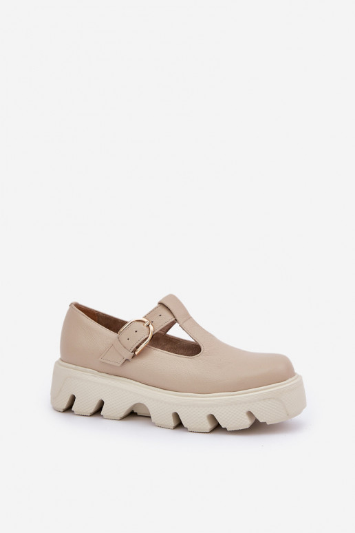 Leather Shoes With Buckle Zazoo 20183 Beige Leather Shoes With Buckle Zazoo 20183 Beige