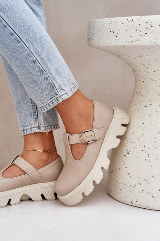 Leather Shoes With Buckle Zazoo 20183 Beige Leather Shoes With Buckle Zazoo 20183 Beige