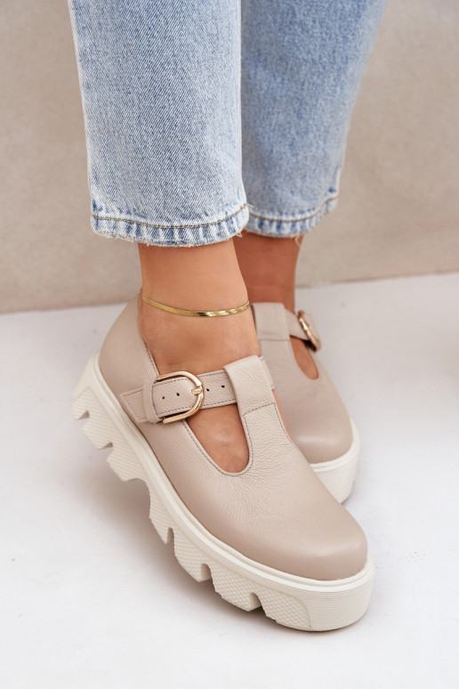 Leather Shoes With Buckle Zazoo 20183 Beige Leather Shoes With Buckle Zazoo 20183 Beige