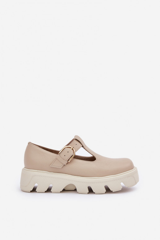 Leather Shoes With Buckle Zazoo 20183 Beige Leather Shoes With Buckle Zazoo 20183 Beige