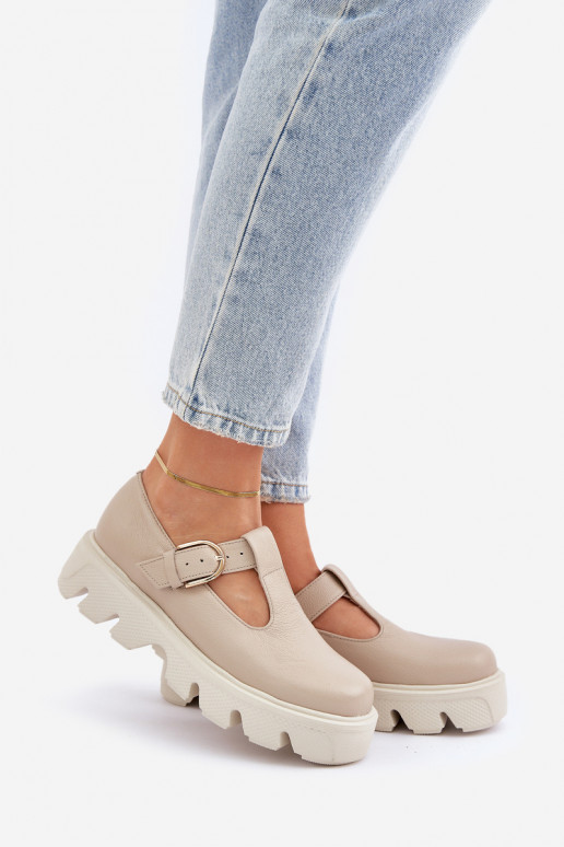 Leather Shoes With Buckle Zazoo 20183 Beige Leather Shoes With Buckle Zazoo 20183 Beige