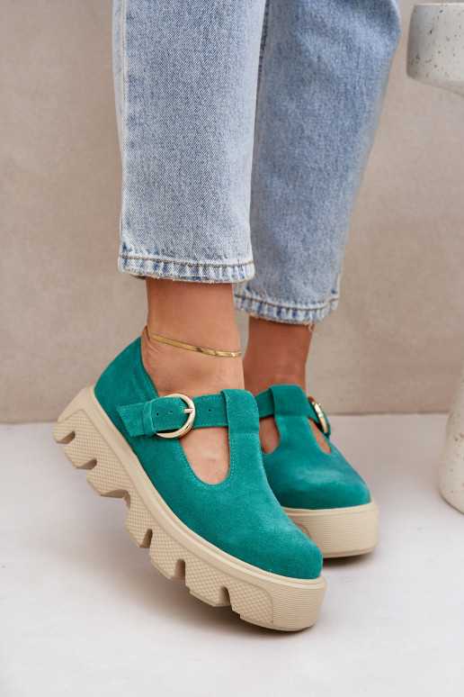Suede Loafers With Buckle Zazoo 20183 Green Suede Loafers With Buckle Zazoo 20183 Green