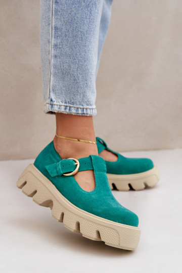 Suede Loafers With Buckle Zazoo 20183 Green 2