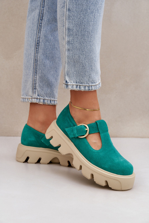 Suede Loafers With Buckle Zazoo 20183 Green Suede Loafers With Buckle Zazoo 20183 Green