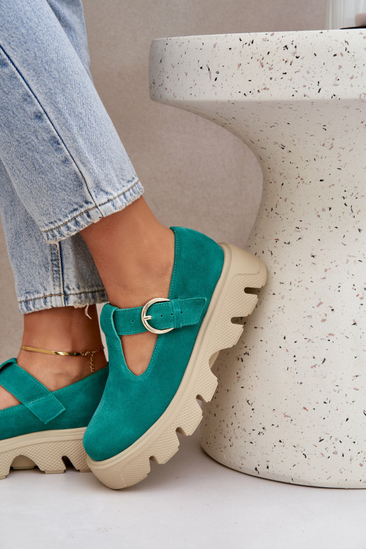 Suede Loafers With Buckle Zazoo 20183 Green Suede Loafers With Buckle Zazoo 20183 Green