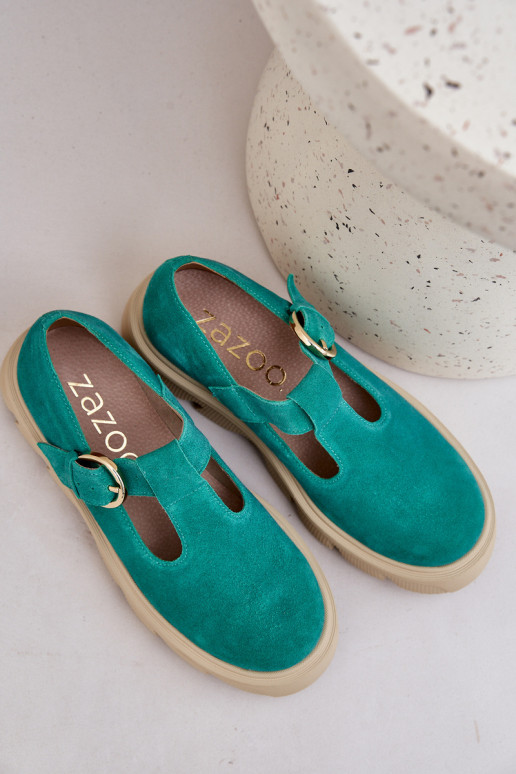 Suede Loafers With Buckle Zazoo 20183 Green Suede Loafers With Buckle Zazoo 20183 Green