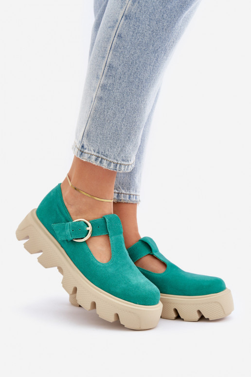Suede Loafers With Buckle Zazoo 20183 Green Suede Loafers With Buckle Zazoo 20183 Green