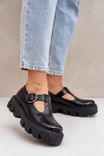 Lacquered Leather Loafers With Buckle Black Zazoo 20183 2