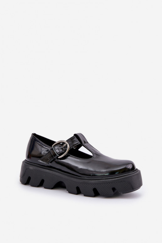 Lacquered Leather Loafers With Buckle Black Zazoo 20183 Lacquered Leather Loafers With Buckle Black Zazoo 20183