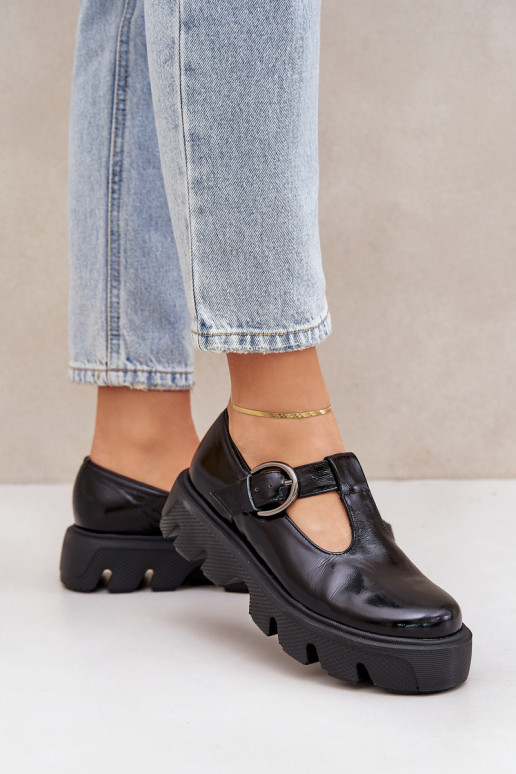 Lacquered Leather Loafers With Buckle Black Zazoo 20183 Lacquered Leather Loafers With Buckle Black Zazoo 20183