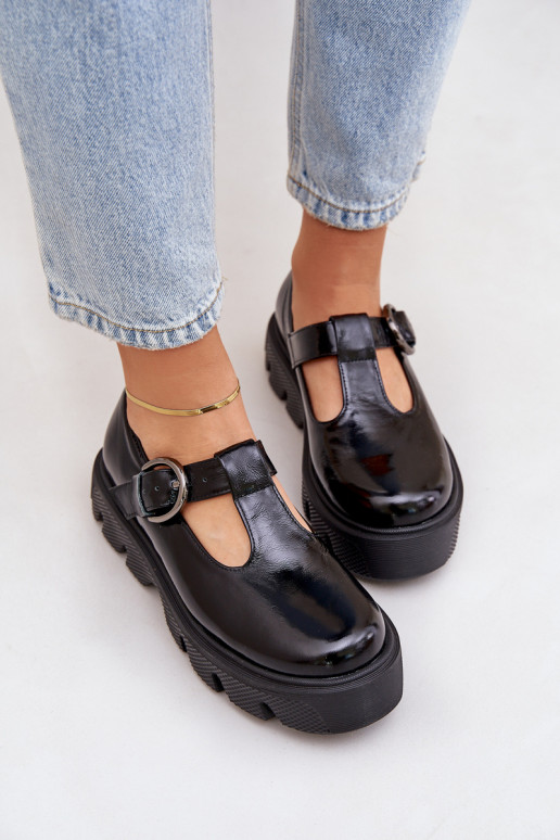 Lacquered Leather Loafers With Buckle Black Zazoo 20183 Lacquered Leather Loafers With Buckle Black Zazoo 20183