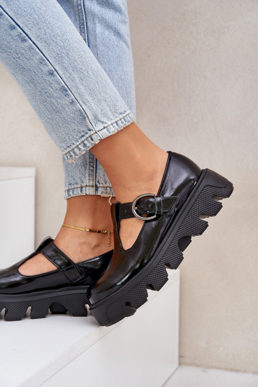 Lacquered Leather Loafers With Buckle Black Zazoo 20183 Lacquered Leather Loafers With Buckle Black Zazoo 20183