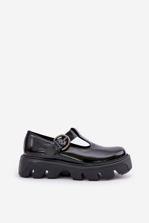 Lacquered Leather Loafers With Buckle Black Zazoo 20183 Lacquered Leather Loafers With Buckle Black Zazoo 20183