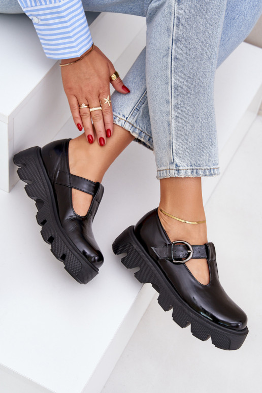 Lacquered Leather Loafers With Buckle Black Zazoo 20183 Lacquered Leather Loafers With Buckle Black Zazoo 20183