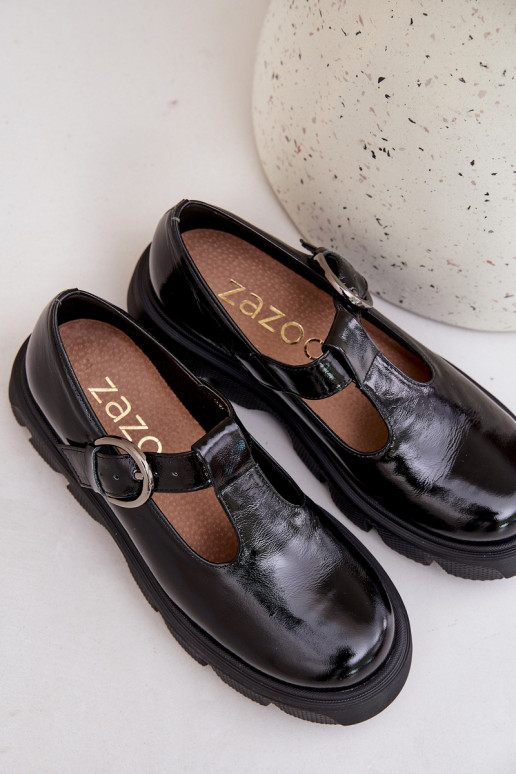 Lacquered Leather Loafers With Buckle Black Zazoo 20183 Lacquered Leather Loafers With Buckle Black Zazoo 20183