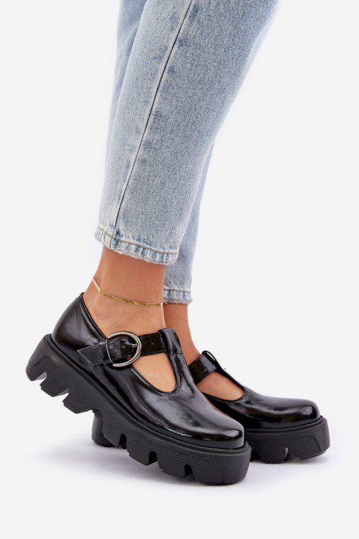 Lacquered Leather Loafers With Buckle Black Zazoo 20183 Lacquered Leather Loafers With Buckle Black Zazoo 20183