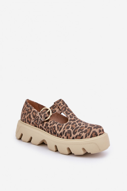 Suede Loafers With Buckle In Leopard Print Zazoo 20183 Brown Suede Loafers With Buckle In Leopard Print Zazoo 20183 Brown