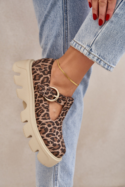 Suede Loafers With Buckle In Leopard Print Zazoo 20183 Brown Suede Loafers With Buckle In Leopard Print Zazoo 20183 Brown